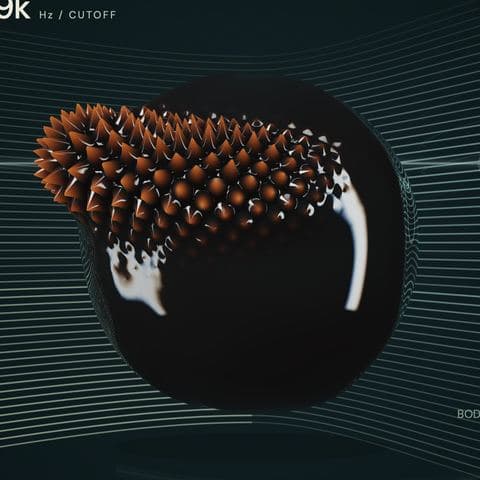 The orb in Ferro: a glossy black sphere with a crowd of copper spikes standing up along the field line.