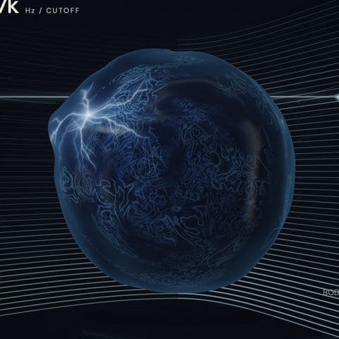 The orb in Plasma: a dark blue sphere with a fork of white electric arc across its side.