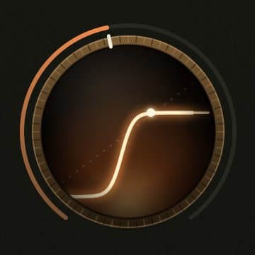 The Drive knob on the Tube Glow preset: a glowing S-shaped curve inside the knob, lit up to where the signal reaches.