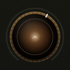 The Output knob on the Hard Clip Drums preset: a softly lit lamp in the middle of the knob, with a ring around it.