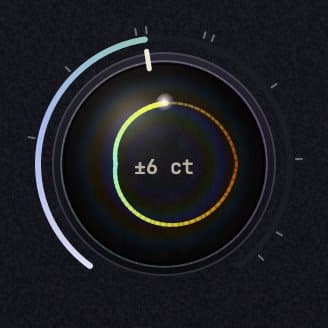 The Motion knob at 0.50 Hz: a dark lens with a ring of colored light traced around its center, where it reads its depth.