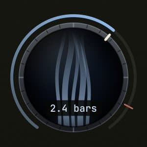 The Feedback knob on the Quarter Wash preset: pale wisps of vapor rising inside the knob, labeled 2.4 bars.