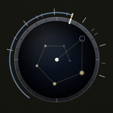 The Time knob on the Dub Throw Ready preset: points around a center, one per repeat, joined into a constellation, with tick marks for the divisions around the dial.