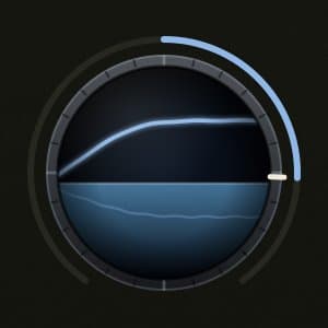 The Tone knob on the Bright Ping preset: a bright curve over a pool of blue water inside the knob.